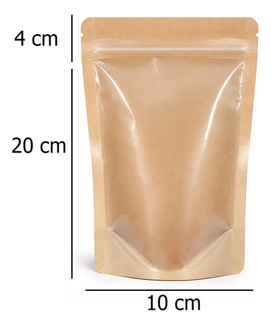 Bolsa Doypack Kraft Zipper 12x20+4 Ventana Completa