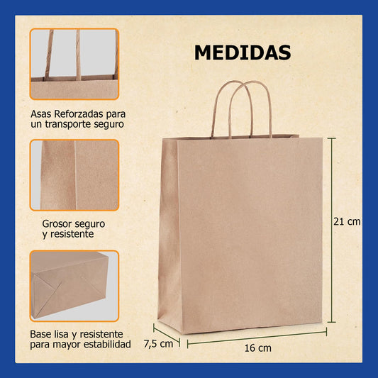 Bolsas De Papel Kraft 16x21 Con Manillas (100 unidades)