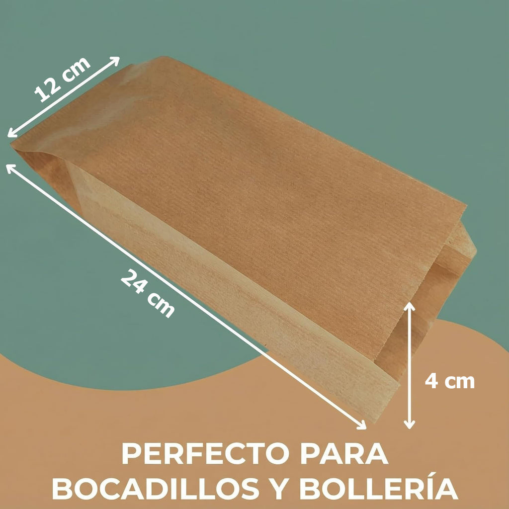 Bolsas de Papel Kraft Cambucho Saco 12x4x24 cm | Antigrasa para Alimentos