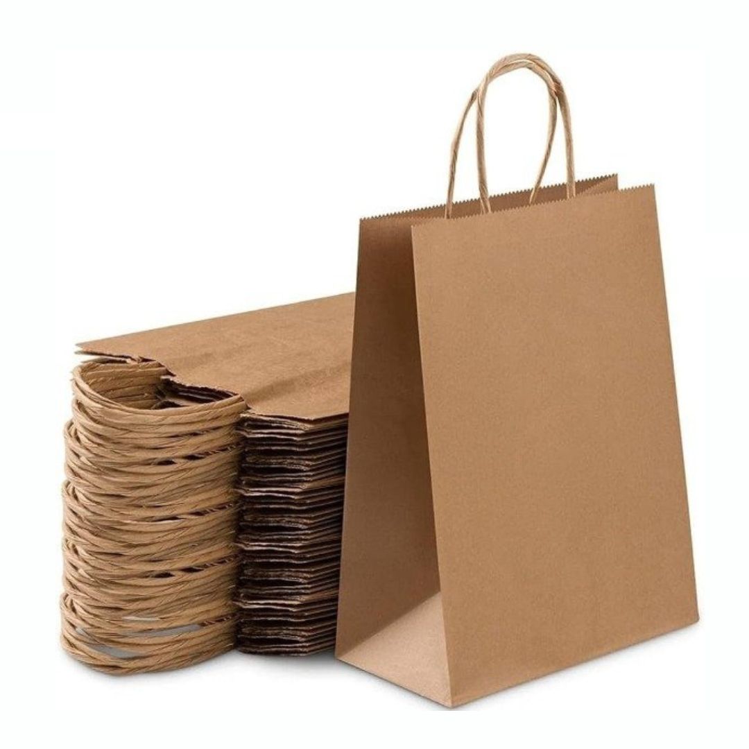 Bolsa De Papel Kraft 22x25 Con Manilla (100 Unidades)