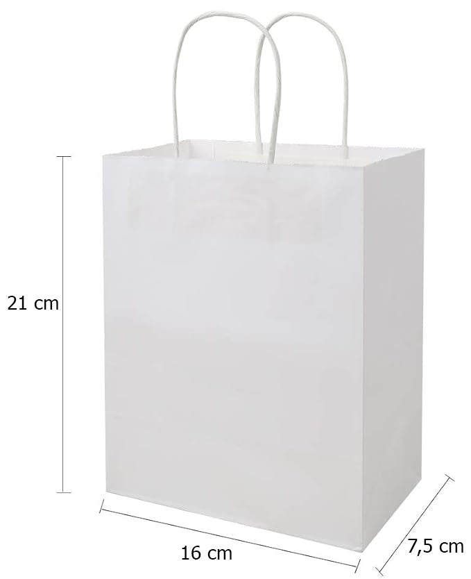 Bolsas de papel kraft con manillas | 16x21 | blanco | 100 unidades