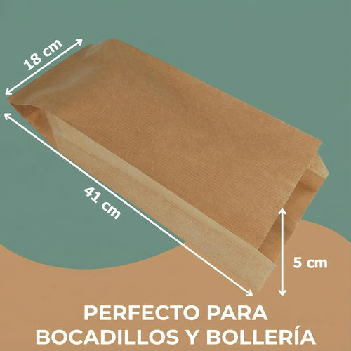 Bolsas de Papel Kraft Cambucho Saco 18x5x41 cm  | desde 100 uds| Antigrasa Alimentos