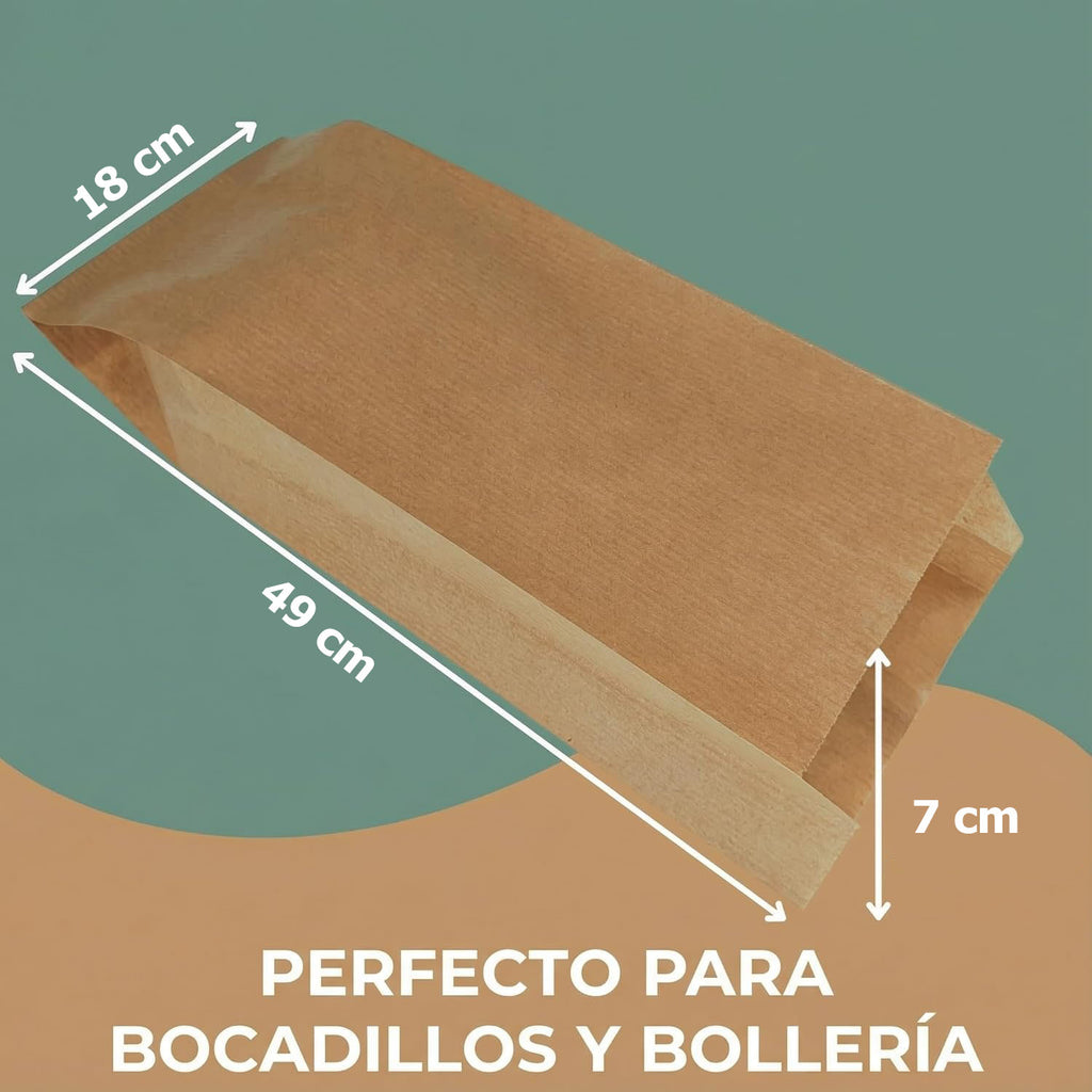 Bolsas de Papel Kraft Cambucho Saco 18x7x49 cm | Antigrasa Alimentos