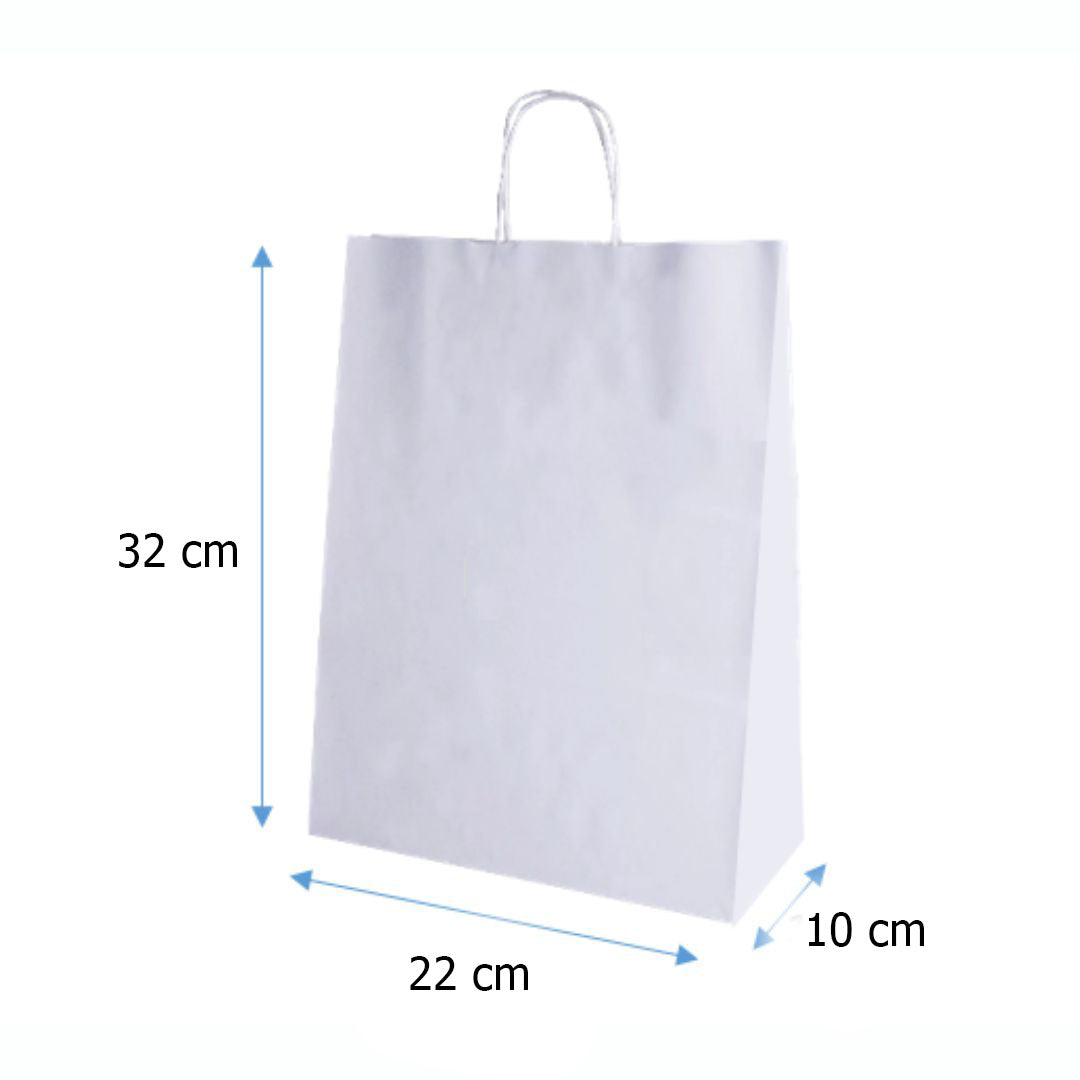 Bolsas de papel kraft con manilla | 22x32 | blanco | 100 Unidades