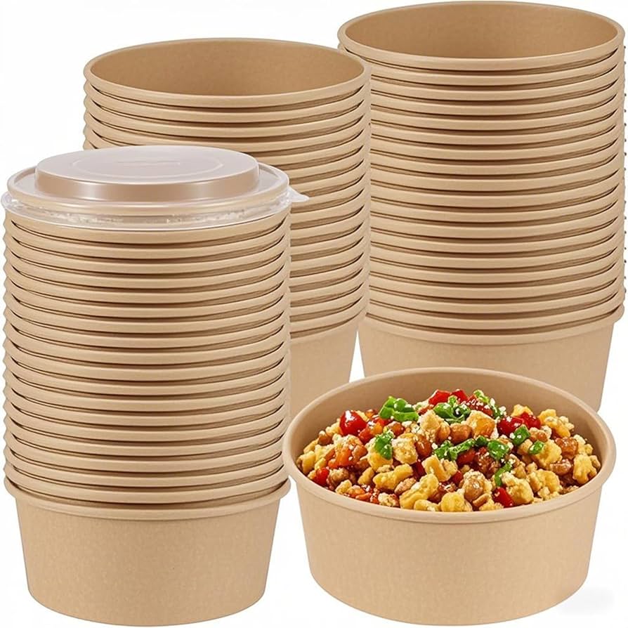 Envase bowl kraft con tapa Pet | 500ml | 100 unidades