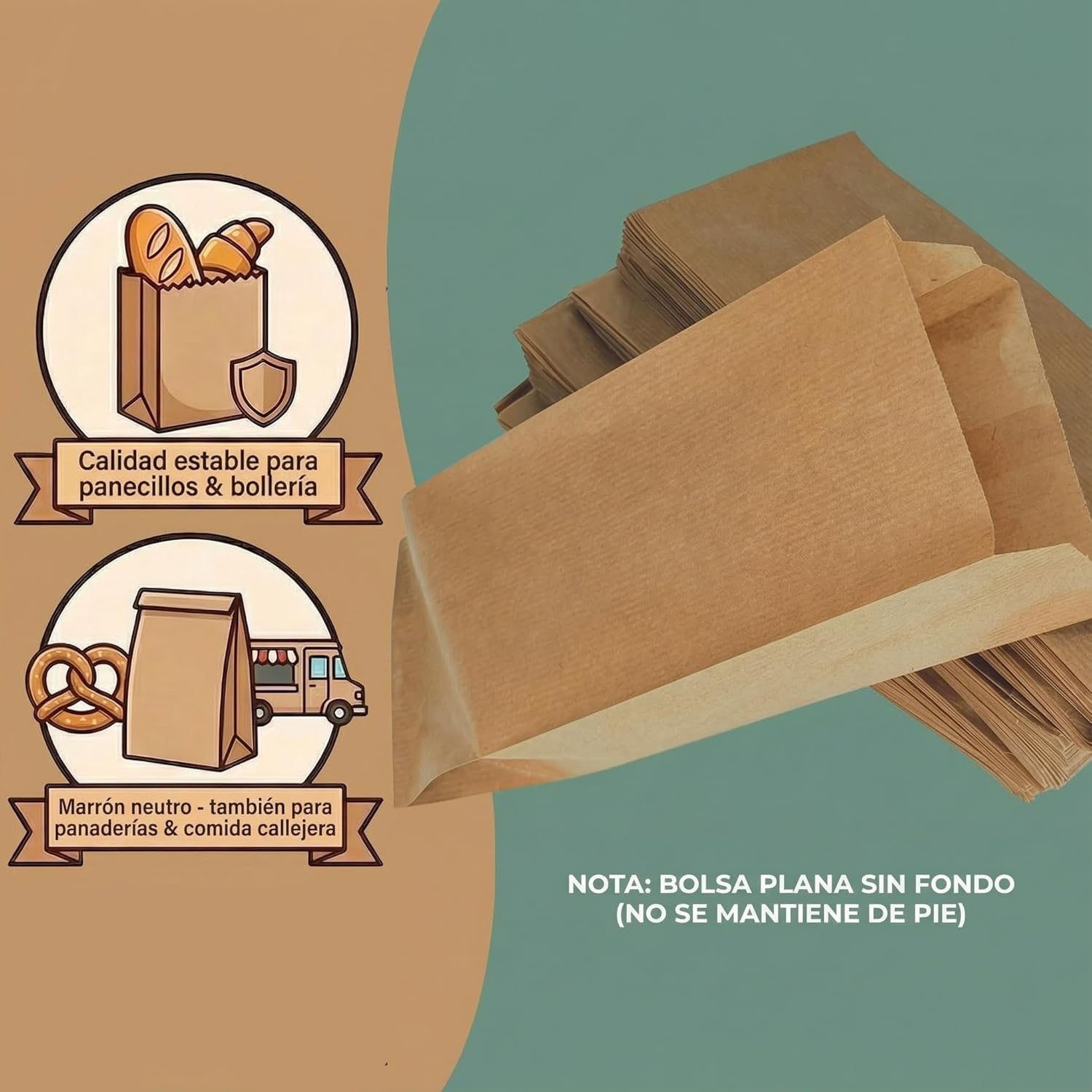 Bolsas de Papel Kraft Cambucho Saco 19x5x39 cm | Antigrasa Alimentos