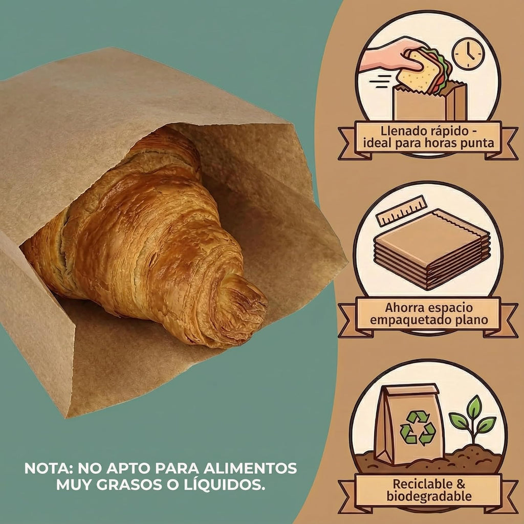 Bolsas de Papel Kraft Cambucho Saco 18x5x41 cm  | desde 100 uds| Antigrasa Alimentos