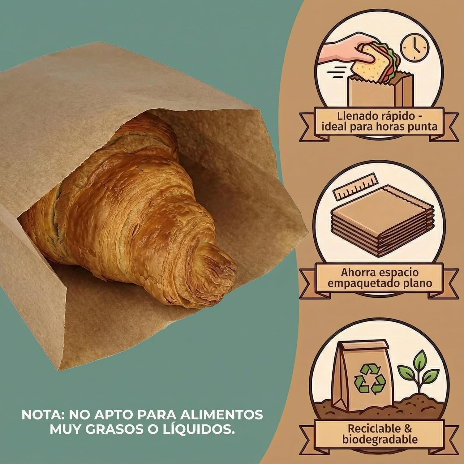 Bolsas de Papel Kraft Cambucho Saco 16x5x28 cm | desde 100 uds | Antigrasa para Alimentos