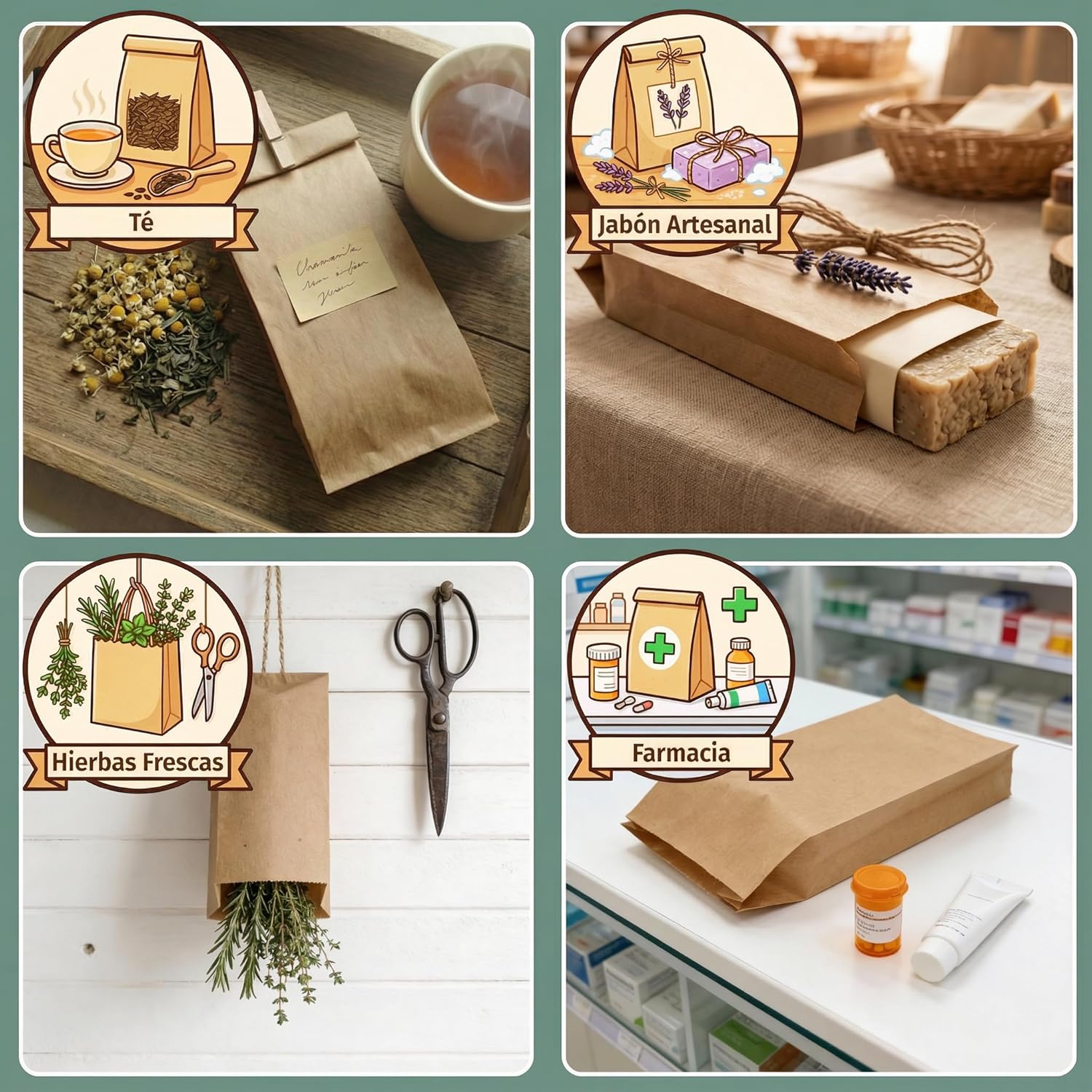 Bolsas de Papel Kraft Cambucho Saco 12x4x24 cm | Antigrasa para Alimentos