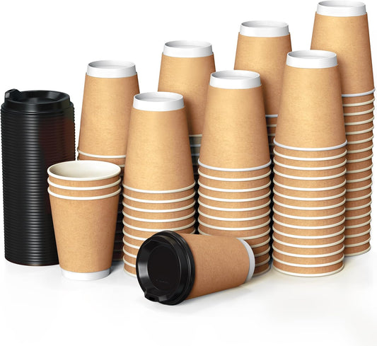 Vaso Desechable Polipapel Doble Capa con tapa negra 12oz (100 unidades)