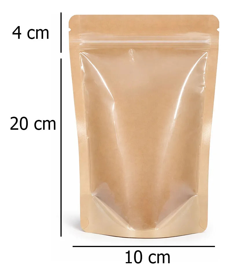 Bolsa Doypack Kraft Zipper 12x20+4 Ventana Completa