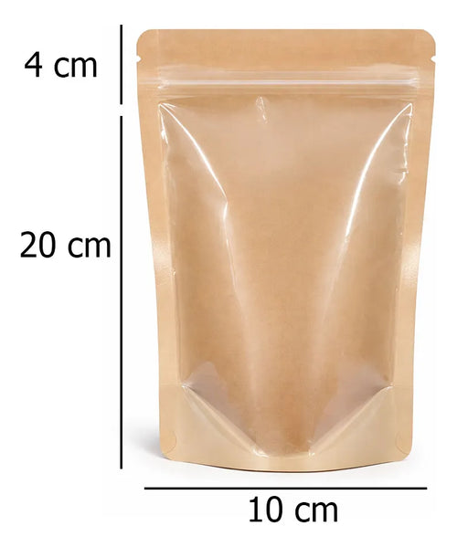 Bolsa Doypack kraft | 12x20+4 | cierre zipper | ventana completa