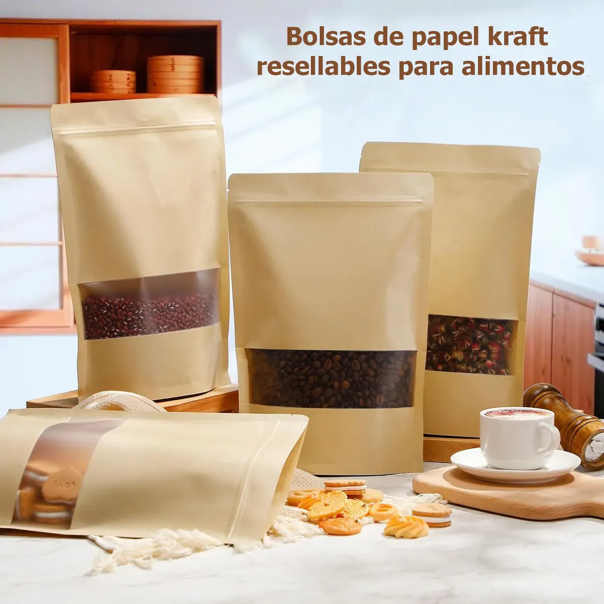 Bolsas stand up | 20x30+5 | cierre zipper | ventana | 50 unidades