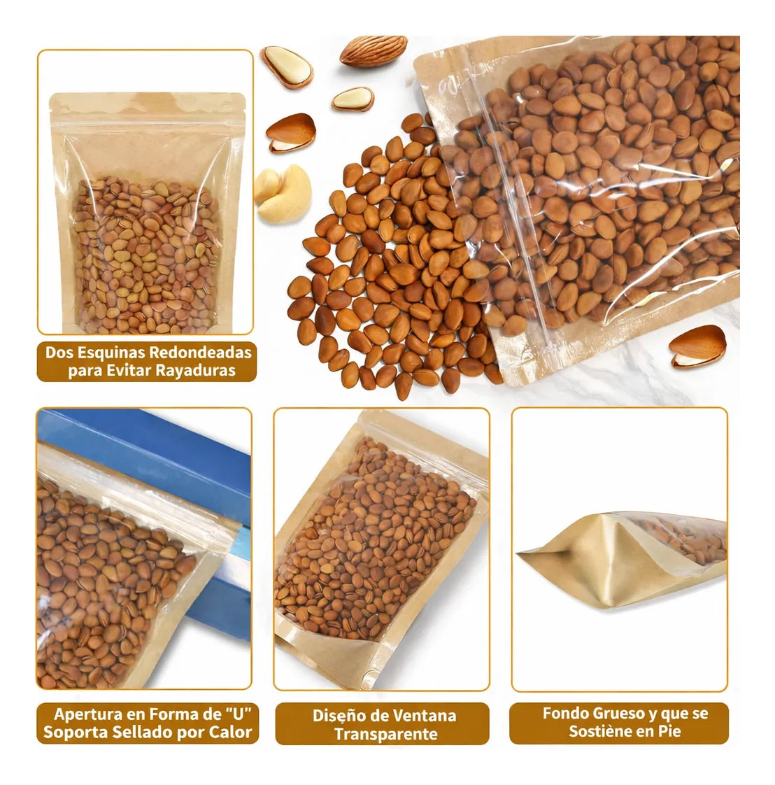 Bolsa Doypack Kraft Zipper 12x20+4 Ventana Completa