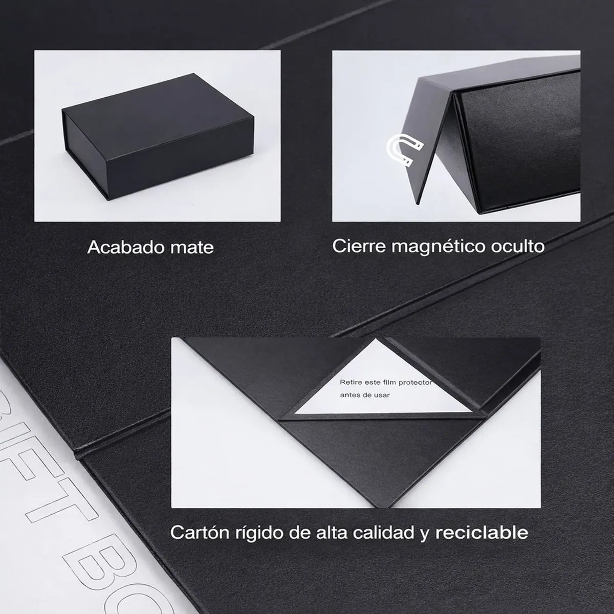 Cajas de lujo con lazo | Set 3 unidades | cierre magnético| negro