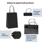 Bolsas de papel kraft con manillas | 16x21 | negro | 100 unidades