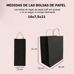 Bolsas de papel kraft con manillas | 16x21 | negro | 100 unidades