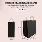 Bolsas de papel kraft con manilla | 22x25 | negro | 100 unidades