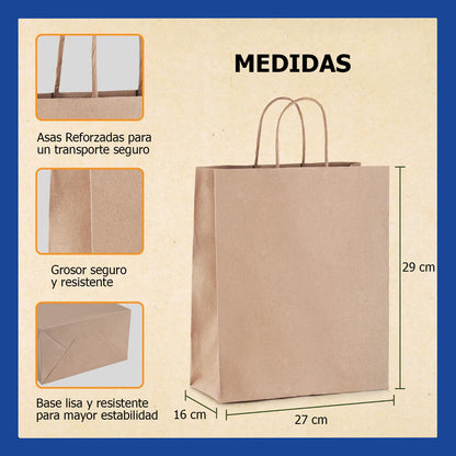 Bolsa De Papel Kraft Con Manilla 27x29 (100 Unidades)
