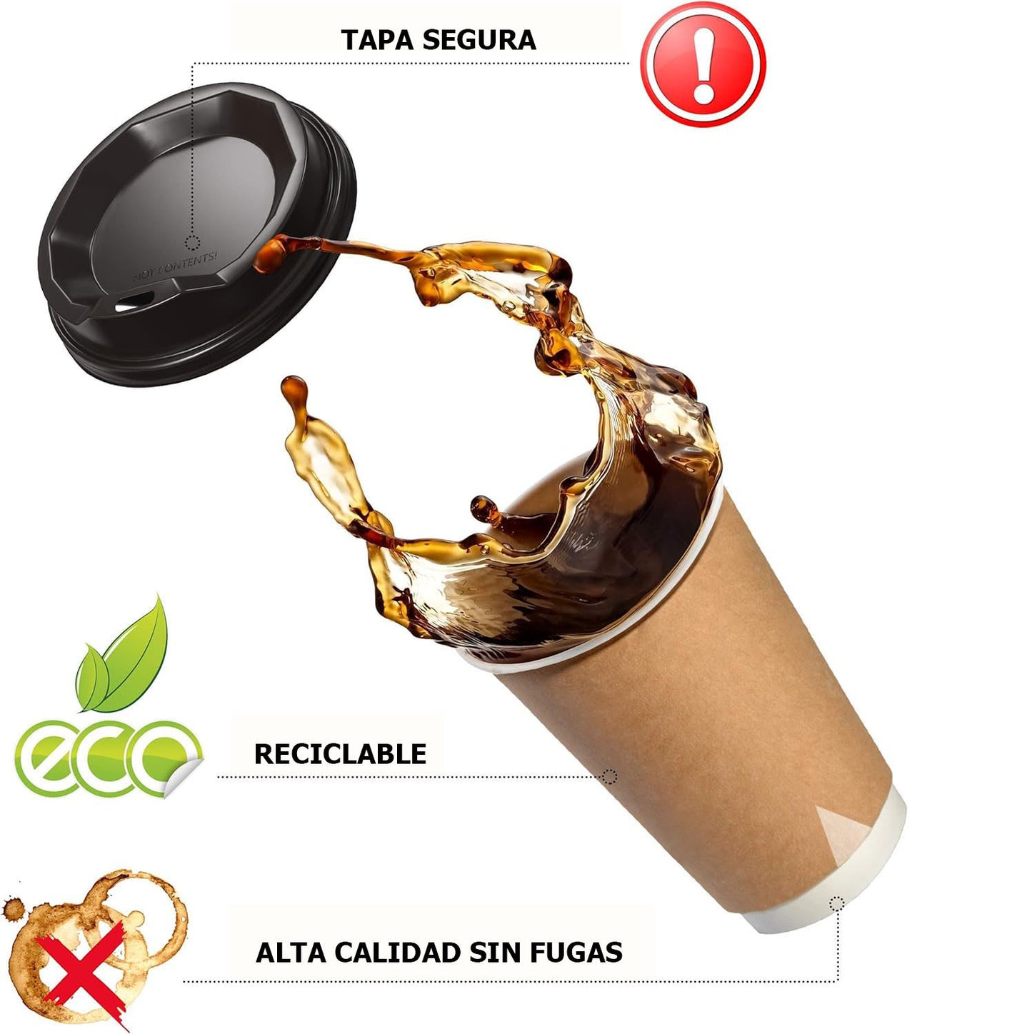 Vaso Desechable Polipapel Doble Capa con tapa negra 12oz (100 unidades)