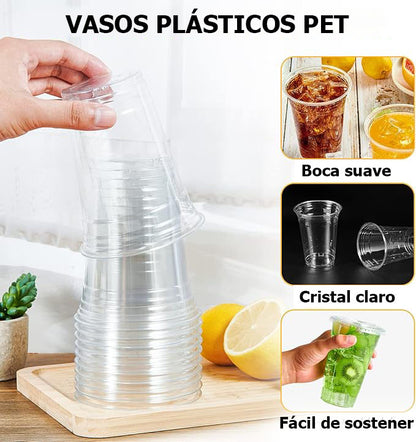Vasos Plásticos Pet Con Tapa 500cc/16oz (50 unidades)