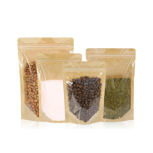 Bolsa Doypack Kraft Zipper 12x20+4 Ventana Completa