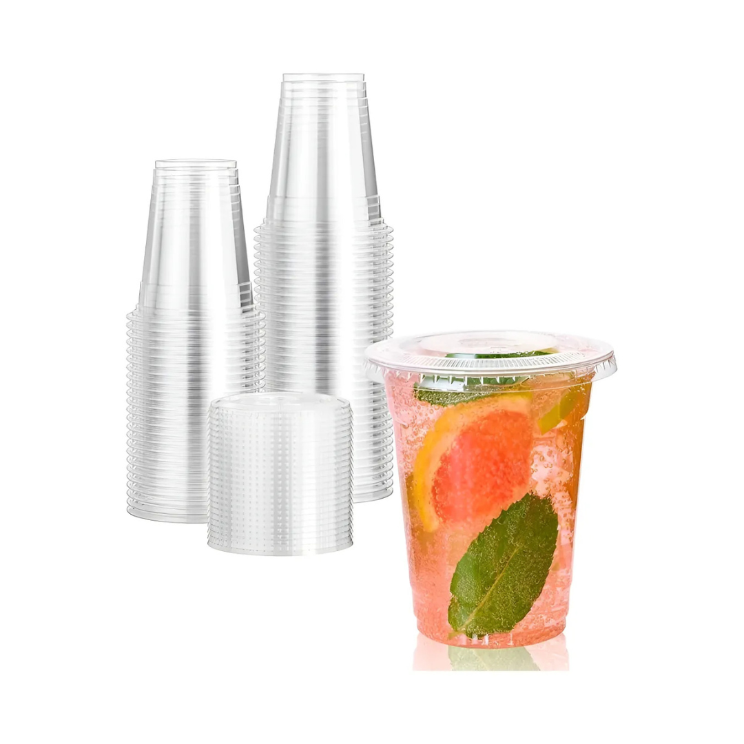 Vasos plásticos Pet con tapa | 355cc/12oz | 50 unidades