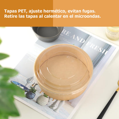 Envase Bowl Kraft con Tapa Pet 1000ml