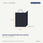 Guía de medidas: Bolsas de papel kraft con manilla | 30x12x41 | negro | 100 Unidades