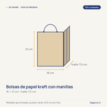 Guía de medidas: Bolsas de papel kraft con manillas | 16x21 | 100 unidades