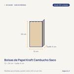 Guía de medidas: Bolsas de Papel Kraft Cambucho Saco 12x4x24 cm | Antigrasa para Alimentos
