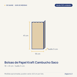 Guía de medidas: Bolsas de Papel Kraft Cambucho Saco 18x5x41 cm  | desde 100 uds| Antigrasa Alimentos