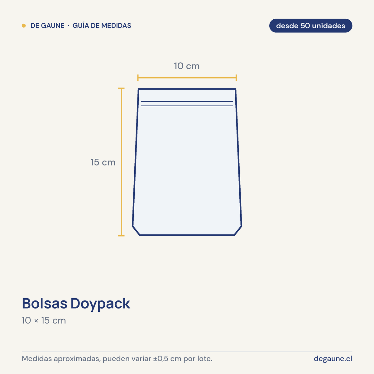 Guía de medidas: Bolsas Doypack |10x15 | transparente