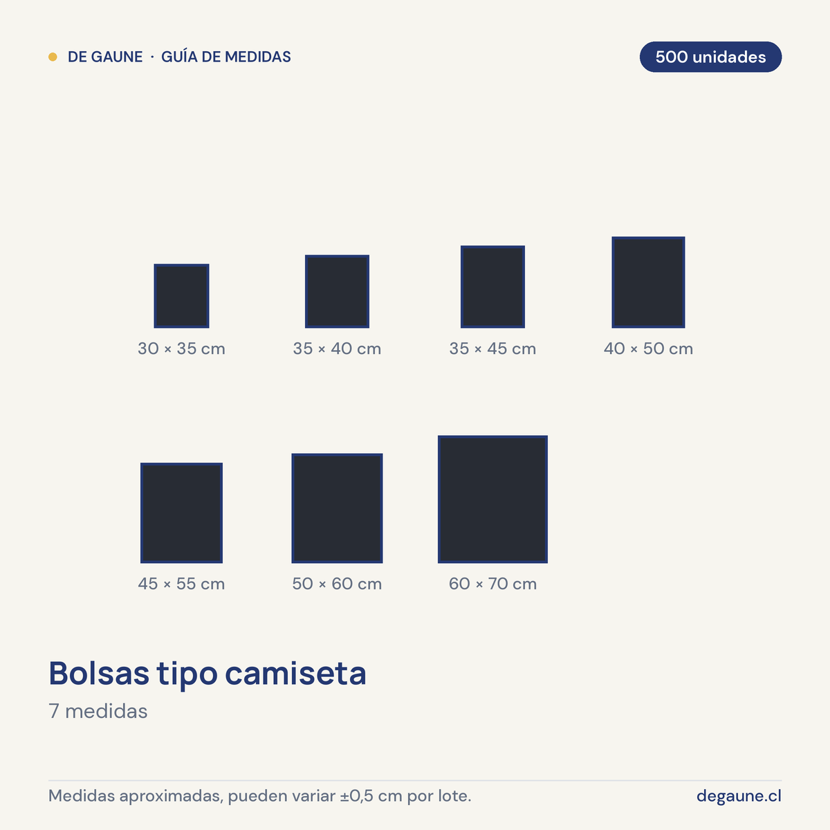 Guía de medidas: Bolsas tipo camiseta | plástico | negro | 500 unidades