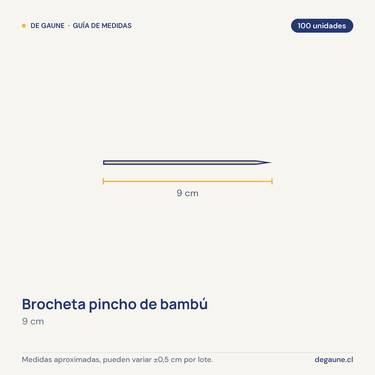 Guía de medidas: Brocheta pincho de bambú | 9cm | 100 unidades