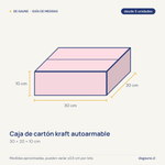Guía de medidas: Caja de cartón kraft autoarmable | 30x20x10 | multiuso | rosa