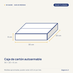 Guía de medidas: Caja de cartón autoarmable | 30x20x6 | multiuso | blanco