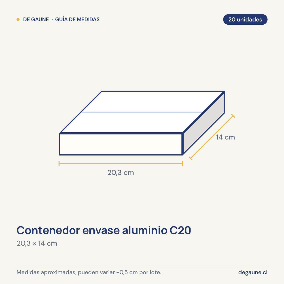 Guía de medidas: Contenedor envase aluminio C20 | 20 unidades