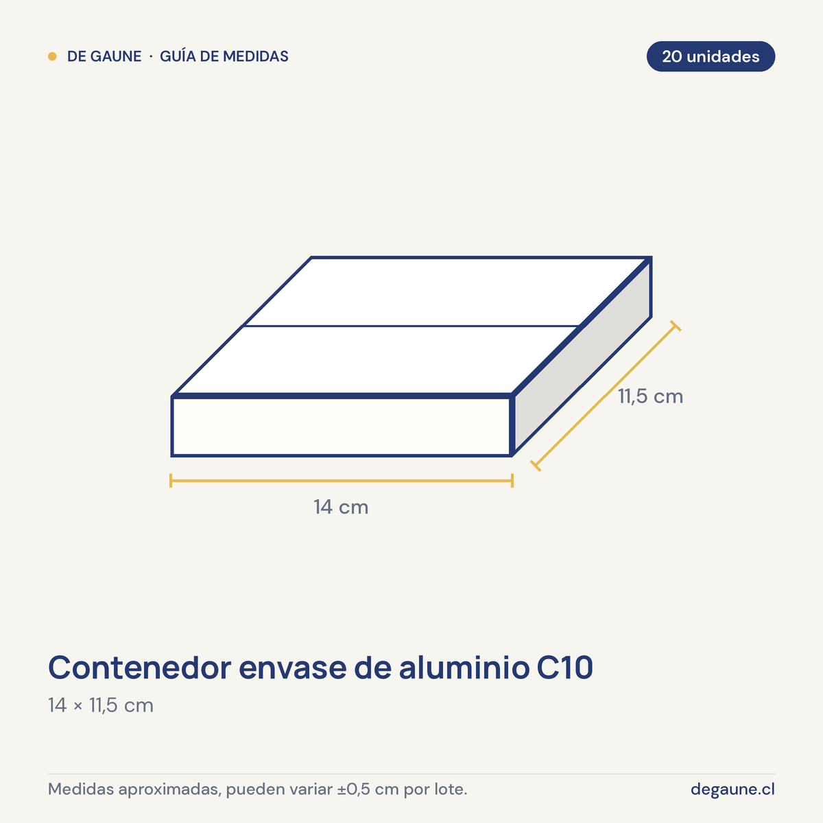 Guía de medidas: Contenedor envase de aluminio C10 | 20 unidades