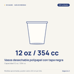 Guía de medidas: Vasos desechable polipapel con tapa negra | 12oz | doble capa | 100 unidades