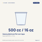 Guía de medidas: Vasos plásticos Pet con tapa | 500cc/16oz | 50 unidades
