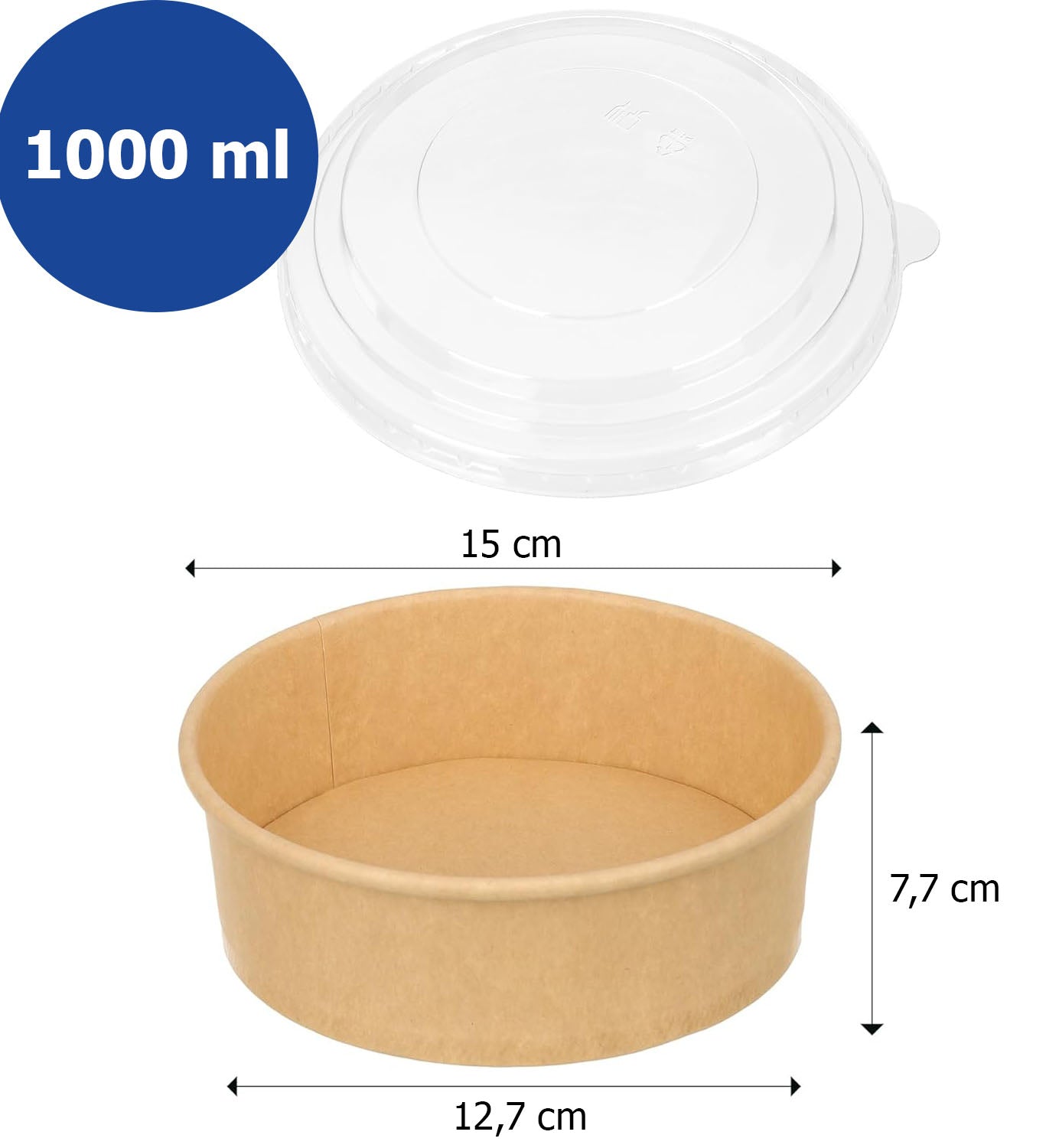 Envase bowl kraft con tapa Pet | 1000ml | 100 unidades