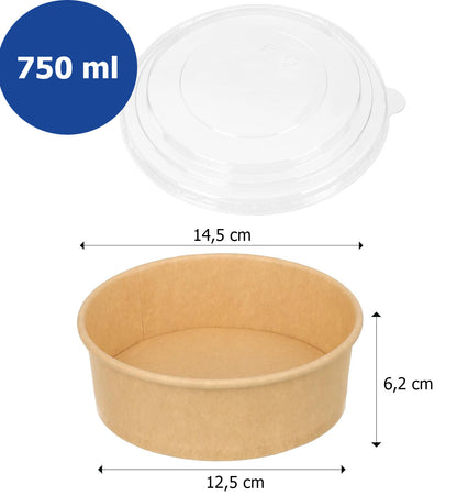 Envase Bowl Kraft Con Tapa Pet 750ml (!00 unidades)