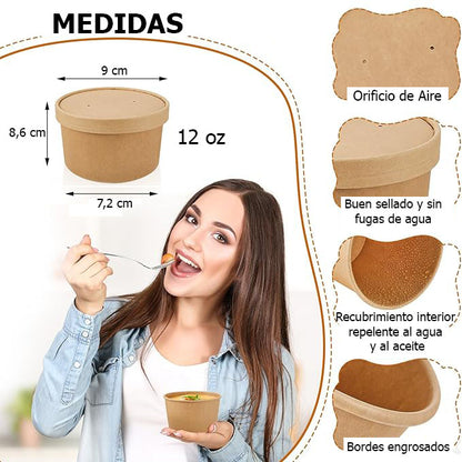 Pote Kraft Con Tapa 12oz (100 unidades)