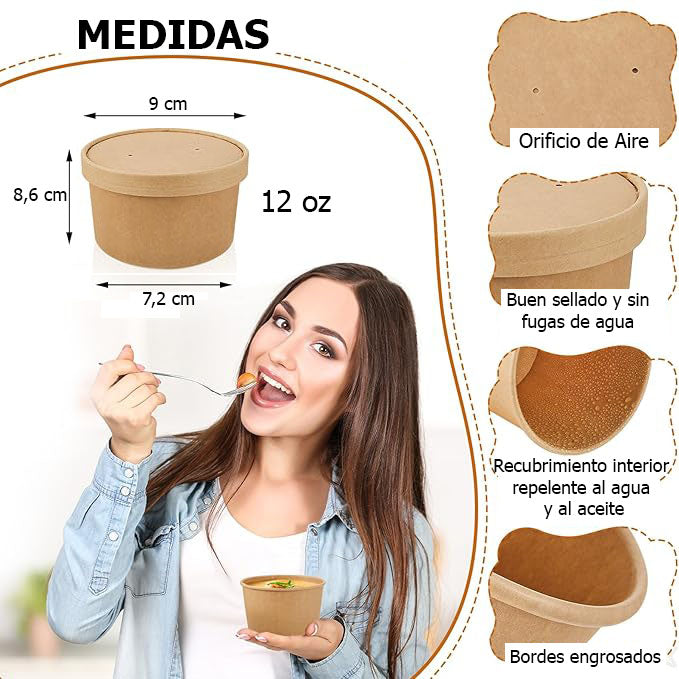 Pote kraft con tapa | 12oz | 100 unidades