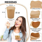 Pote kraft con tapa | 16oz | 100 unidades