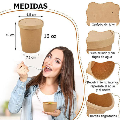 Pote Kraft Con Tapa 16oz (100 unidades)
