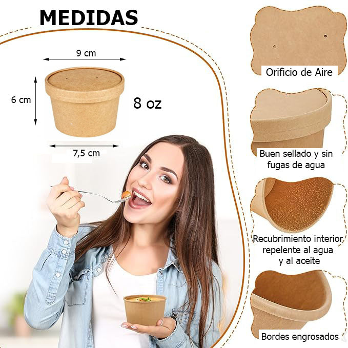 Pote kraft con tapa | 8oz | 100 unidades