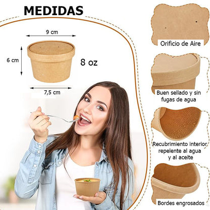 Pote Kraft Con Tapa 8oz (100 unidades)
