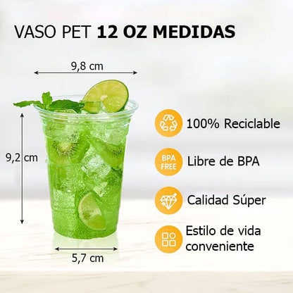 Vasos Plásticos Pet Con Tapa 355cc/12oz (50 unidades)